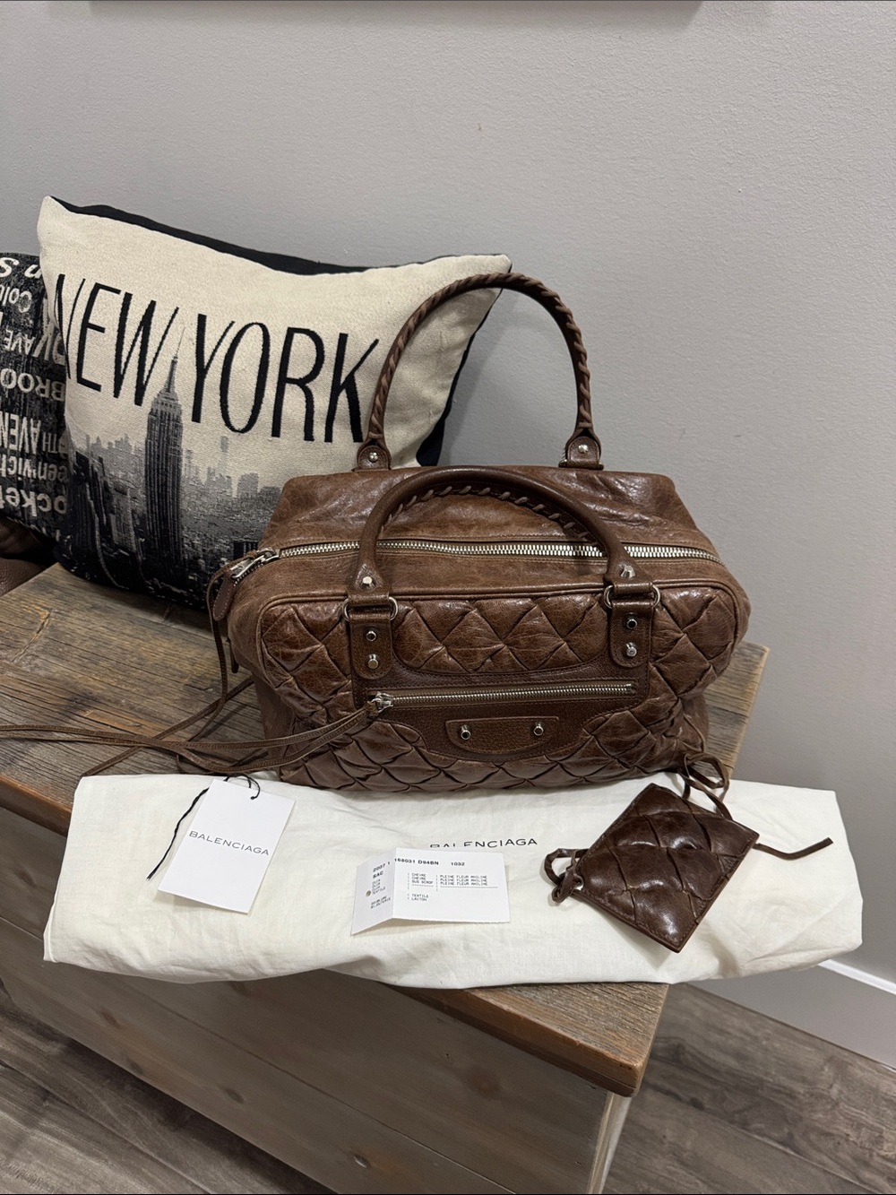 Balenciaga brown quilted leather bag - with cards & dustbag (as is wear)